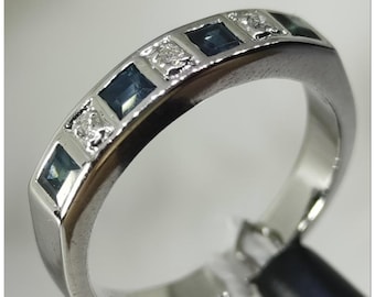 Blue Sapphire & Diamond Engagement Ring – Sterling Silver September Birthstone