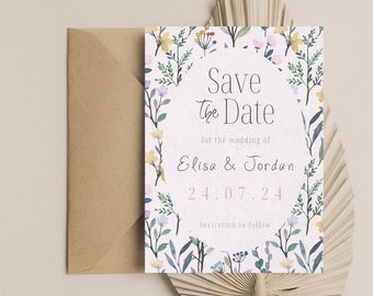Save The Date Template, Wildflower, Floral, Wedding Printables, Editable, Instant Download