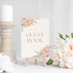 Panneau Livre d'or, Cadeaux pour table, Impressions pour mariage, Mariage bohème, Panneaux pour mariage, Panneau pour dessus de table, Table de mariage, Herbe de la pampa