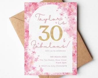 Personalised 30th Birthday Invitation - Milestone birthday - Digital invitations - Floral Invites - Party Invites - 30 & Fabulous