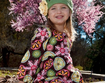 Crocheted Beanie in Green w/2 tone Yellow Accent Flower Multiple Sizes Available