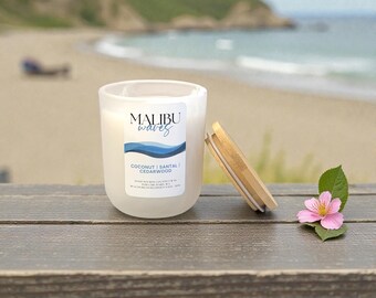 Malibu Waves Scented Candle: Coconut Wax, Crackling Wood Wick