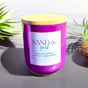 Sand & Surf - Coastal Wood Wick Candle - Hand-Poured Coconut Wax - Long Burning - Eco-Friendly Bamboo Lid - Beach House Decor