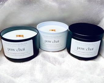 PNW Chai - Scented Candle - Coconut Wax - Long Lasting - Crackling Woodwick Candle - Best Friend Gift - handmade - clean - contemporary