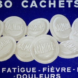 Vintage Franse Kalmine 30 Cachets Geneeskunde Farmaceutische Tin Box, Drogisterij Collectie, Apotheek Reclame Tin.