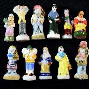 11 Vintage Miniature 1&quot; Fèves, Tiny Hand Painted Figures, Diorama Collection French Bean Beans Galette Des Rois, Porcelain Figurines People