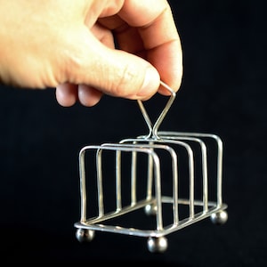 Prateleira de torradas banhada a prata antiga em miniatura para 4 fatias, bandeja de chá vintage para café da manhã EPNS, talheres para jantar e servir talheres