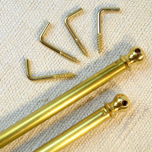 2 Vintage Extendable French Paris Brass Cafe Rods + 4 New Fixing Hooks