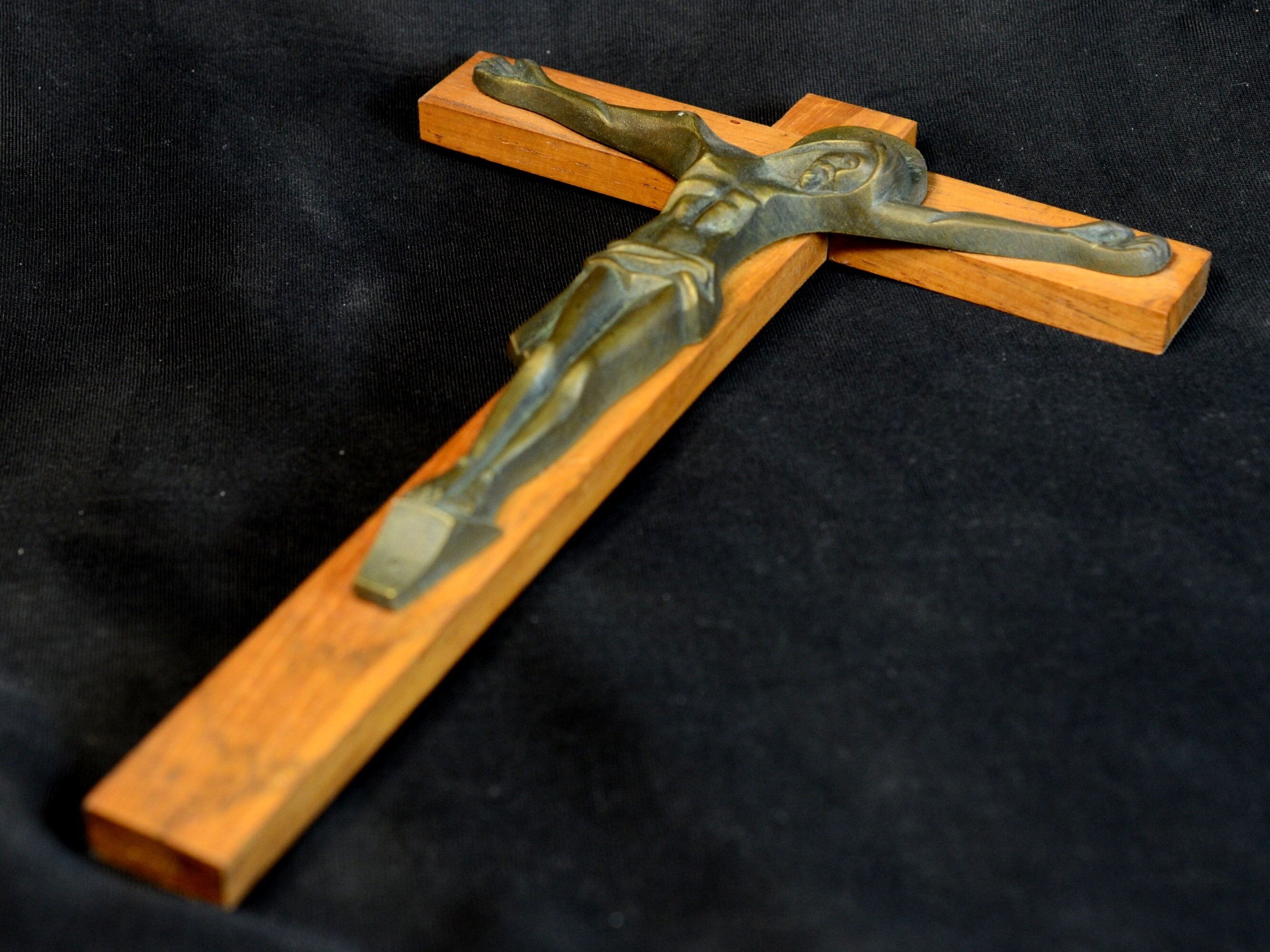 Vintage Français Bronze Bancel Crucifix Cross, 8 1/4 Inch, Catholique Romain, Chrétien, Religieux, T
