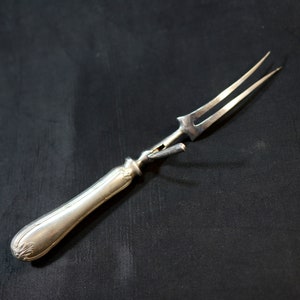 English Vintage Silver Handle Carving Fork, Stainless Steel, Celebration Thanksgiving Turkey Meat, Christmas Flatware Silverware Fine Dining