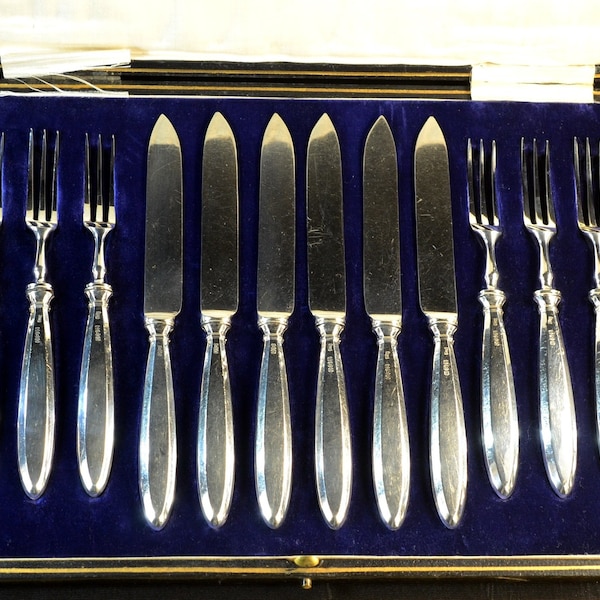 Antique 1916 Silver Tea Knives and Forks, Boxed Set, 6 Place, Sheffield Vintage H.W Henry Wigfull Hallmark, British Made, Quality.