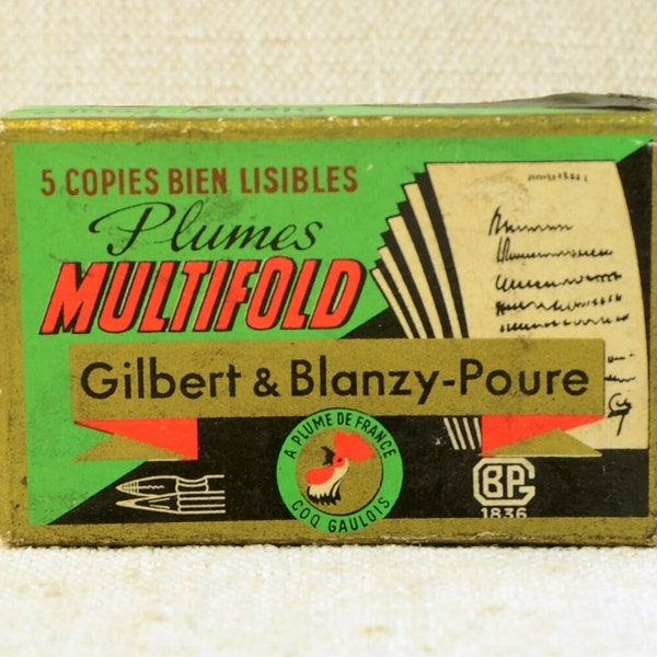 Vintage French pen nib box, Gilbert and Blanzy-Poure Plumes Multifold Pointe a Boule No. 348