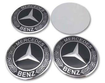 4 adesivi in metallo per Mercedes 56 mm 60 mm 65 mm 75 mm Coprimozzi Emblemi Copricerchi Copricerchi Nero LAUREL