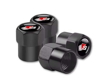 4 Pcs Tire Valve Caps for Audi S Series Logo Rings Stem Dust Cap Car Accessories Black, car, motorcycle, bicycle
