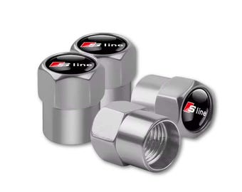 4 Pcs Tire Valve Caps for Audi S-Line Series Logo Rings Stem Dust Cap Car Accessories Silver, car, motorcycle, bicycle