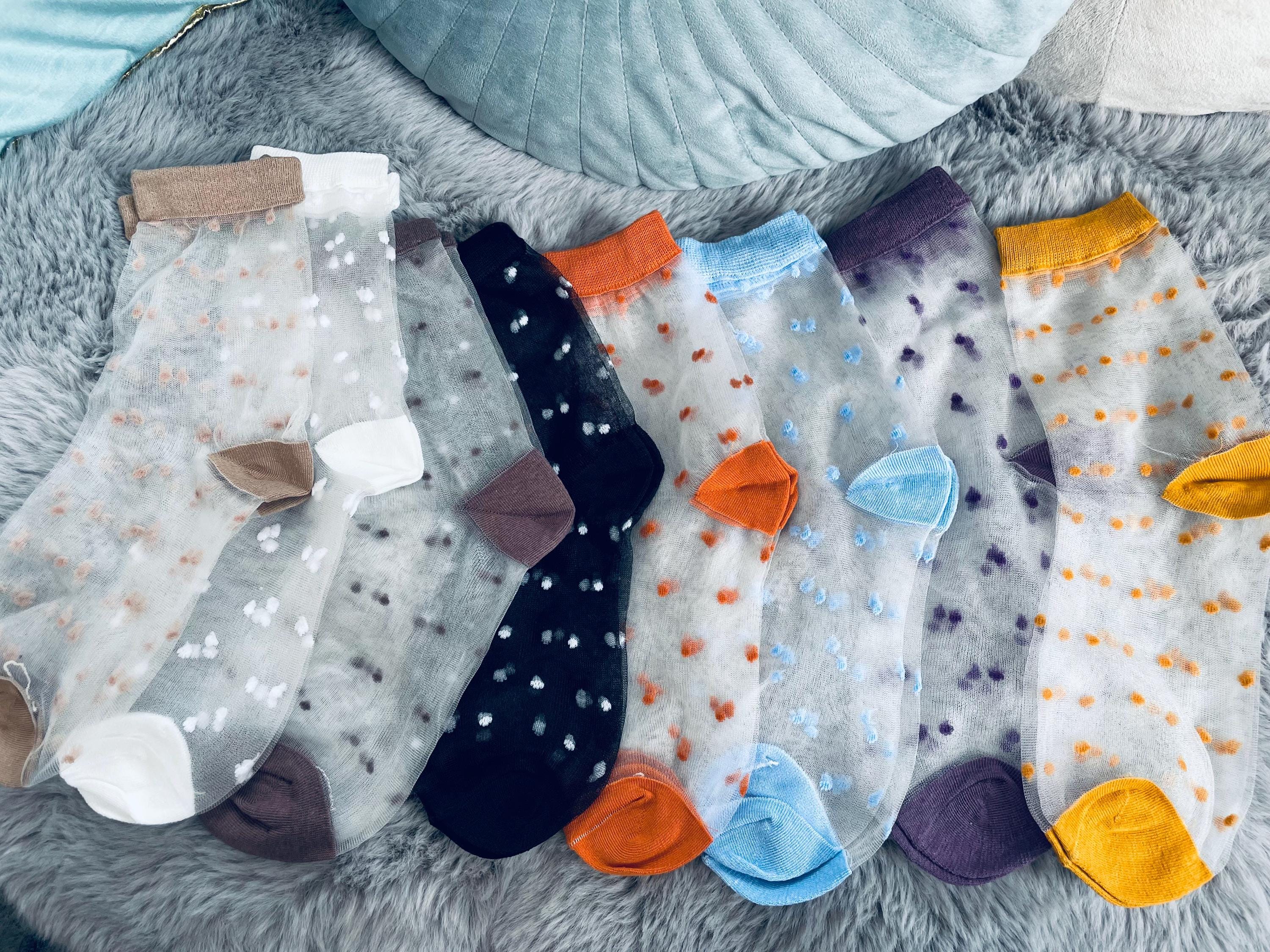 thumbnail image 2 of Women’s Retro Lace Frilly Ankle Socks – Multicolored Sheer – Mid Calf – Hand Wash – 1 Pair 2 of 6