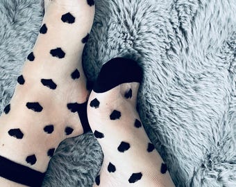 Sheer Mid-Calf Socks: Heart Crystal Silk Blend, Breathable