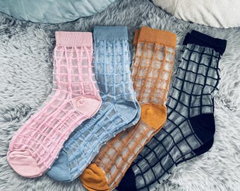 Striped Sheer Ankle Socks: Women's Nylon Blend, 4 Pairs