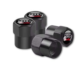 4 Pcs Tire Valve Caps for Audi Red Text Logo Rings Stem Dust Cap Car Accessories Black, car, motorcycle, bicycle