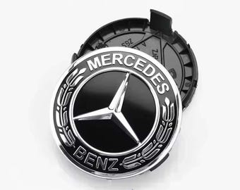 For Mercedes 75mm / 70mm Black Laurel – 4pcs Wheel Center Hub Caps
