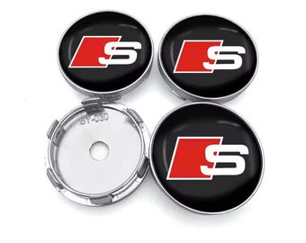 Audi 60mm / 56mm Black S Series Logo – 4pcs Wheel Center Hub Caps