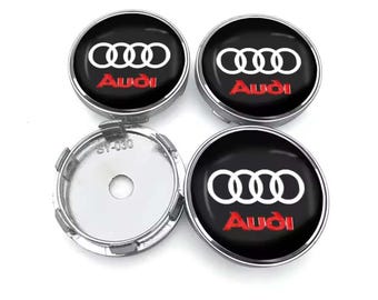 Audi 60mm / 56mm Black Red Text Logo – 4pcs Wheel Center Hub Caps