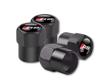 4 Pcs Tire Valve Caps for Audi RS Series Logo Rings Stem Dust Cap Car Accessories Black, car, motorcycle, bicycle