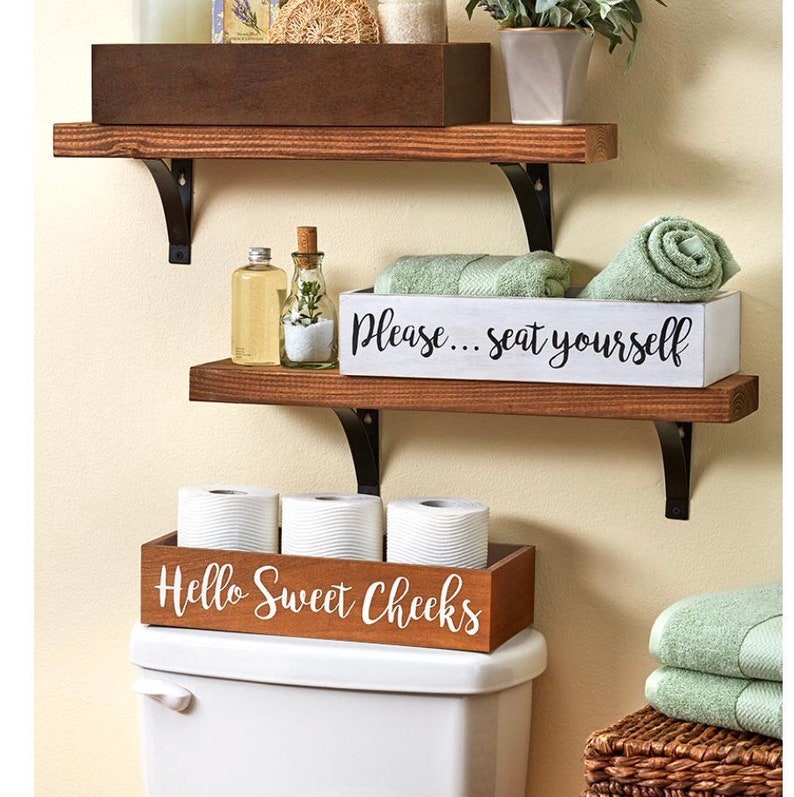 Rustic Bathroom Topper Tray Set Please Seat Yourself Toilet Etsy