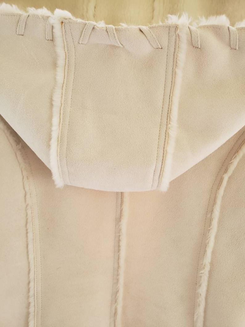 Stunning Coldwater Creek Ivory Suede Faux Fur Lined Hooded 34 Length Coat PetiteMedium Size PM