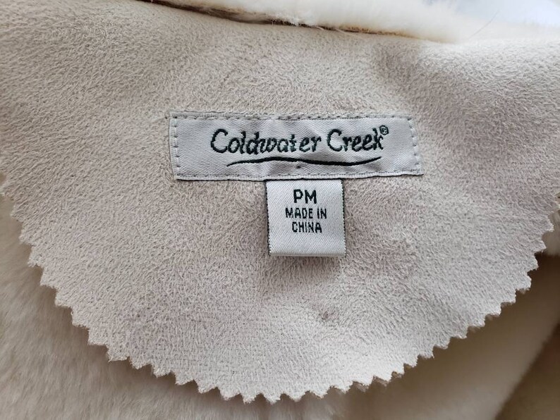 Stunning Coldwater Creek Ivory Suede Faux Fur Lined Hooded 34 Length Coat PetiteMedium Size PM