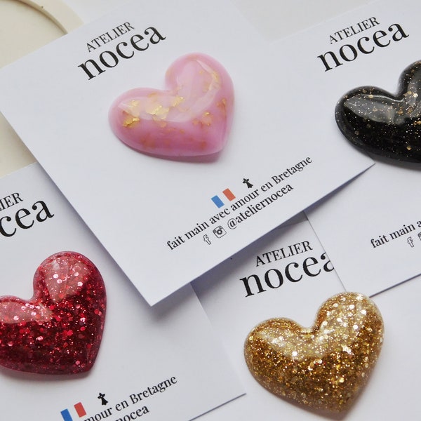 Pin's Coeur à Paillettes en Résine pour Femme, Cadeau pour Maitresse Atsem Nounou