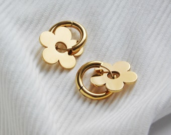 Flower Earring, Stainless Steel Hoop for Women