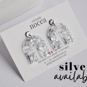 Boucle d'oreille pendante en Résine et Acier Inoxydable pour Femme, Boucle d'oreille personnalisable Flake - Silver