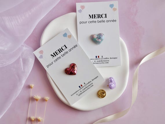 Pin's coeur à paillettes pour femme, Idée cadeau pour maitresse atsem nounou