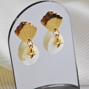 Dangling Stainless Steel Seashell Earring for Women, Starfish Earring image 1