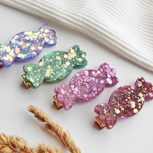 Barrette Bonbon à paillettes en Résine, Pince crocodile pour Femme et Enfant, Idée cadeau Noel petit budget image 3