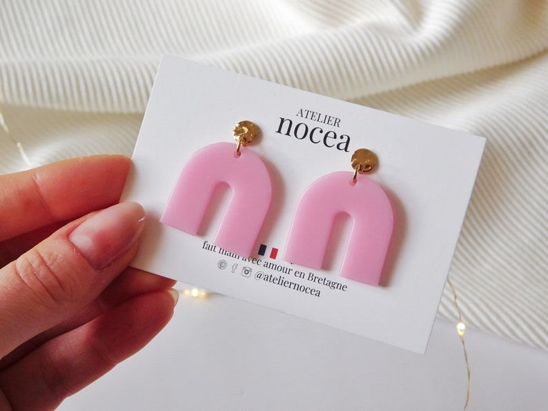 Boucle d'oreille pendante en Résine et Acier Inoxydable pour Femme, Boucle d'oreille personnalisable Color - Pink