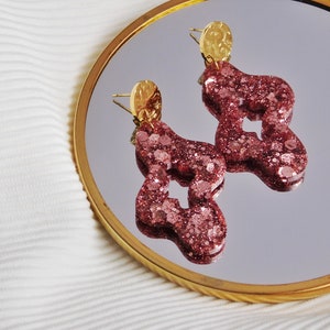 Boucles d'oreilles pendante en Résine et Acier Inoxydable pour Femme, Bijoux Géométrique personnalisable Pink