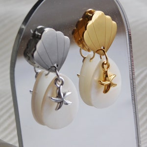 Dangling Stainless Steel Seashell Earring for Women, Starfish Earring image 3