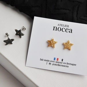 Star-shaped resin glitter earrings for Christmas, Minimalist stud and hoop with a celestial symbol