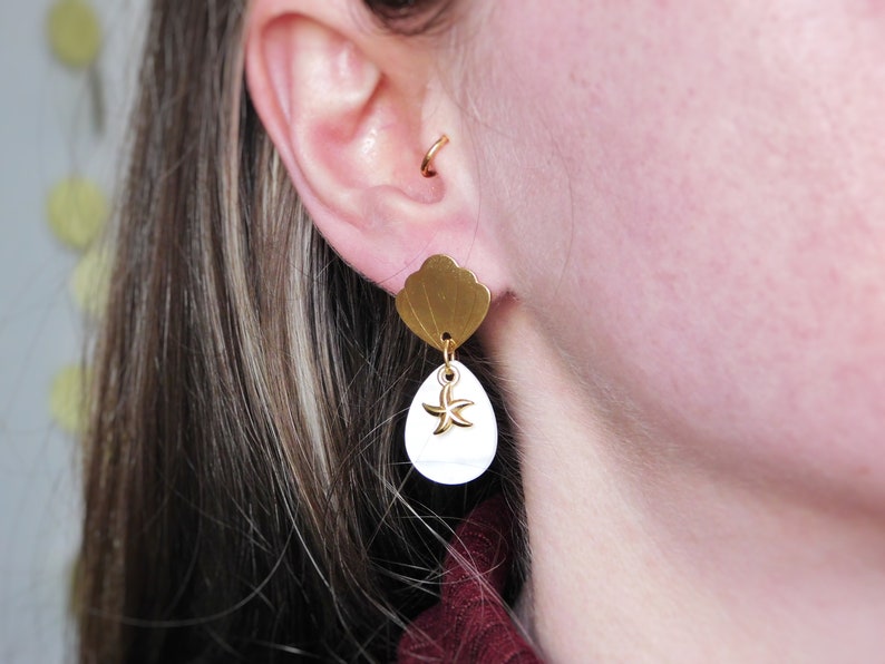 Dangling Stainless Steel Seashell Earring for Women, Starfish Earring image 7