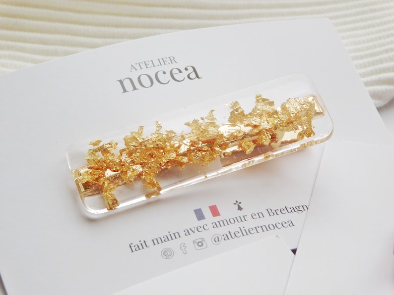 Barrette Résine à paillettes pour les cheveux, Idée cadeau petit budget, Pince crocodile pour Femme et Enfant, Accessoire de coiffure Flake - Gold