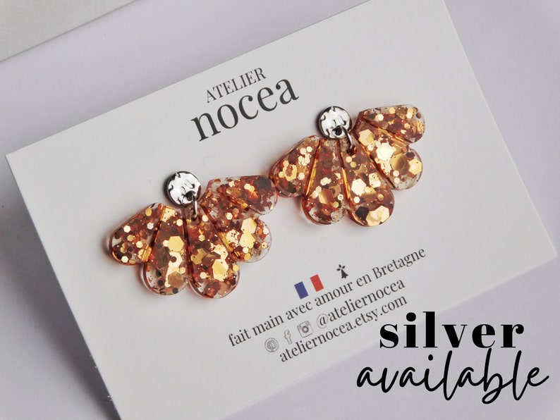 Dangling Earring Seashell in Resin and Stainless Steel for Women, Customizable Earring Autumn