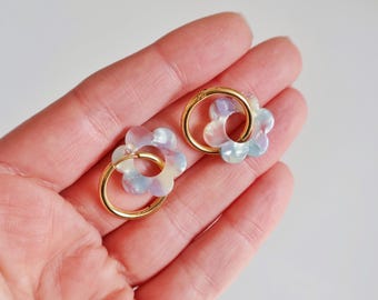 Créoles "Maria" Acier - Boucles D'oreilles à Fleur Acétate Marron – Instants Plaisirs | Bijoux