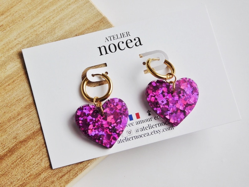 Boucle d'oreille Coeur, Créole en Acier Inoxydable pour Femme et Enfant Dark Purple