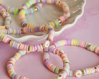 Pastel Love Friendship Heishi Bead Bracelet, Women and Child Bracelet