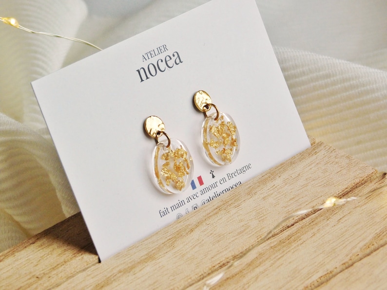 Boucle d'oreille pendante en Résine et Acier Inoxydable pour Femme, Boucle d'oreille personnalisable image 1