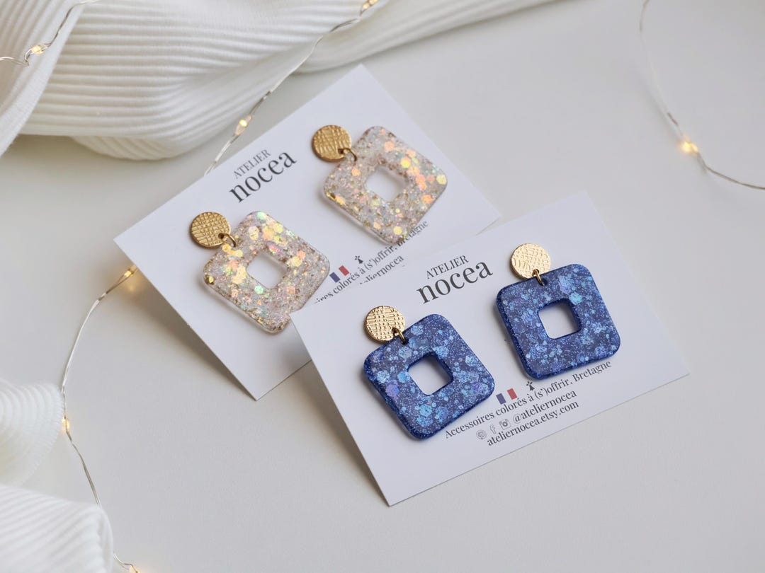 Boucles D'oreilles Carrées En Alliage Doré - Strass Et Perles D'imitation - Style Fantaisie - Neuves