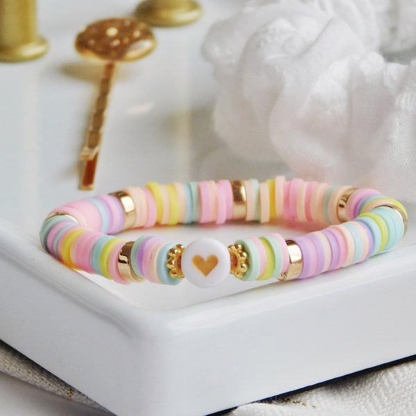 Bracelet Perle Heishi Amour Amitié, Bracelet Femme et Enfant, Cadeau pour Femme et Enfant