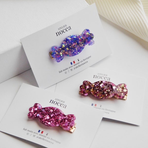 Barrette Bonbon à paillettes en Résine, Pince crocodile pour Femme et Enfant, Idée cadeau Noel petit budget